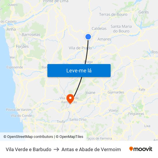 Vila Verde e Barbudo to Antas e Abade de Vermoim map