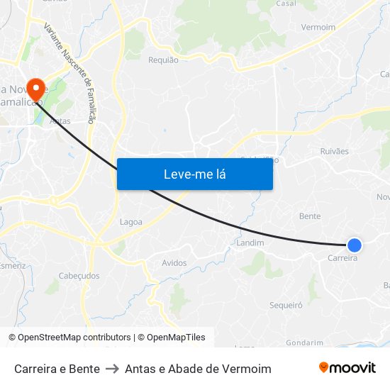 Carreira e Bente to Antas e Abade de Vermoim map