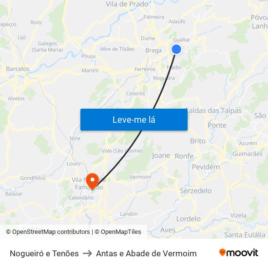 Nogueiró e Tenões to Antas e Abade de Vermoim map