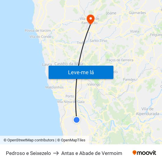 Pedroso e Seixezelo to Antas e Abade de Vermoim map