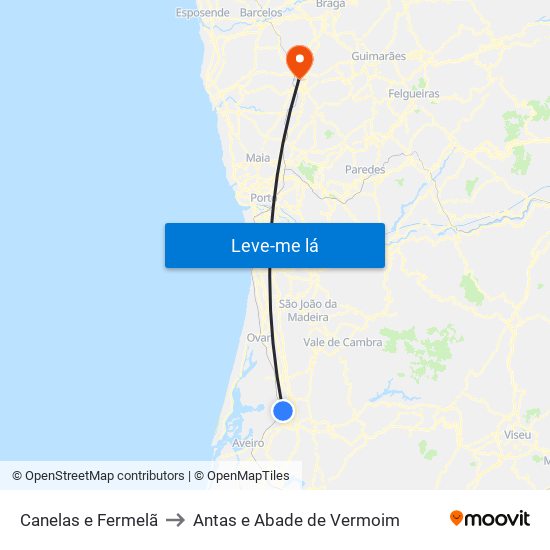 Canelas e Fermelã to Antas e Abade de Vermoim map