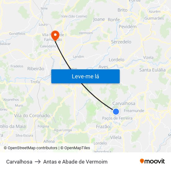 Carvalhosa to Antas e Abade de Vermoim map