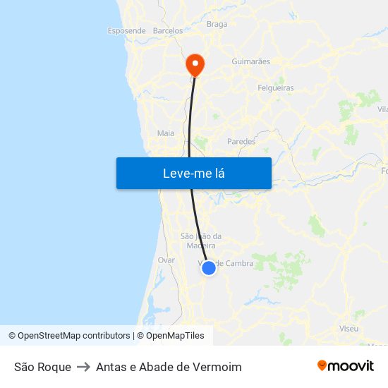 São Roque to Antas e Abade de Vermoim map