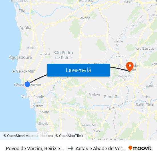 Póvoa de Varzim, Beiriz e Argivai to Antas e Abade de Vermoim map