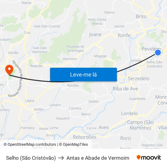 Selho (São Cristóvão) to Antas e Abade de Vermoim map