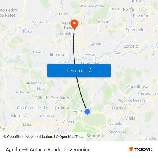 Agrela to Antas e Abade de Vermoim map