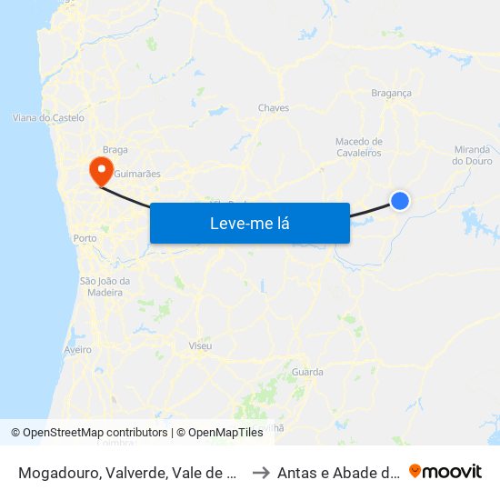 Mogadouro, Valverde, Vale de Porco e Vilar de Rei to Antas e Abade de Vermoim map