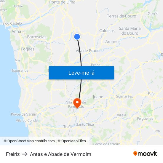 Freiriz to Antas e Abade de Vermoim map