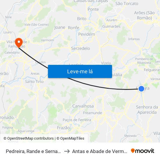 Pedreira, Rande e Sernande to Antas e Abade de Vermoim map