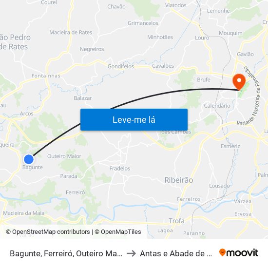 Bagunte, Ferreiró, Outeiro Maior e Parada to Antas e Abade de Vermoim map