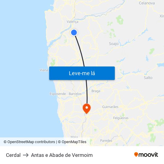 Cerdal to Antas e Abade de Vermoim map