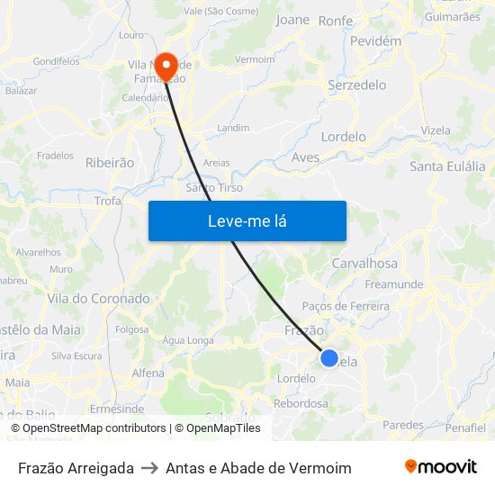 Frazão Arreigada to Antas e Abade de Vermoim map