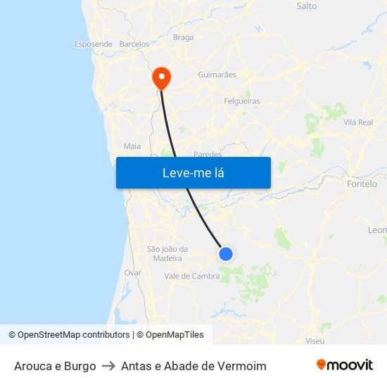 Arouca e Burgo to Antas e Abade de Vermoim map