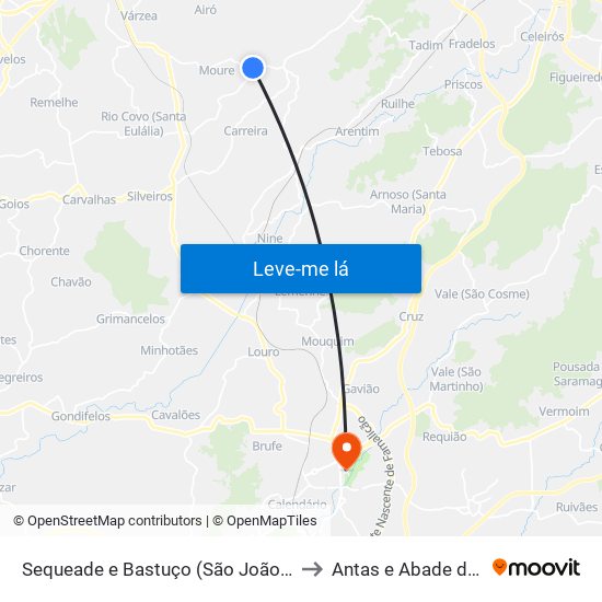 Sequeade e Bastuço (São João e Santo Estêvão) to Antas e Abade de Vermoim map