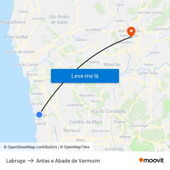 Labruge to Antas e Abade de Vermoim map