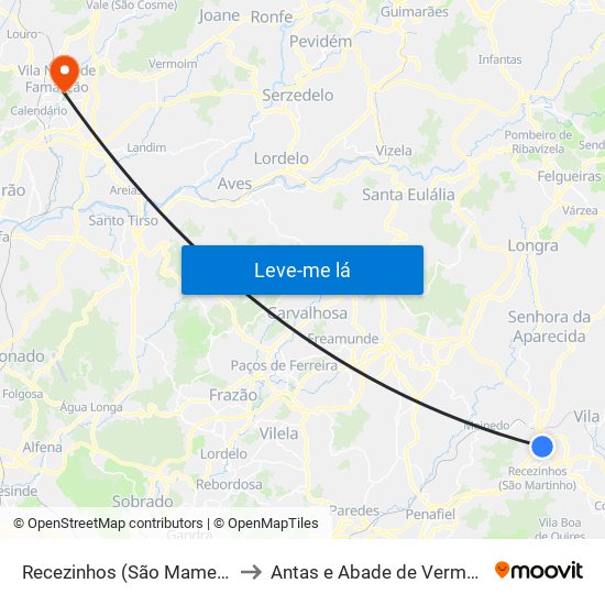 Recezinhos (São Mamede) to Antas e Abade de Vermoim map