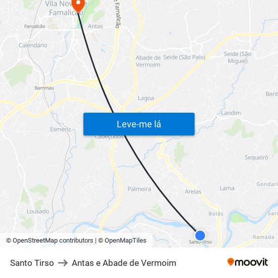 Santo Tirso to Antas e Abade de Vermoim map