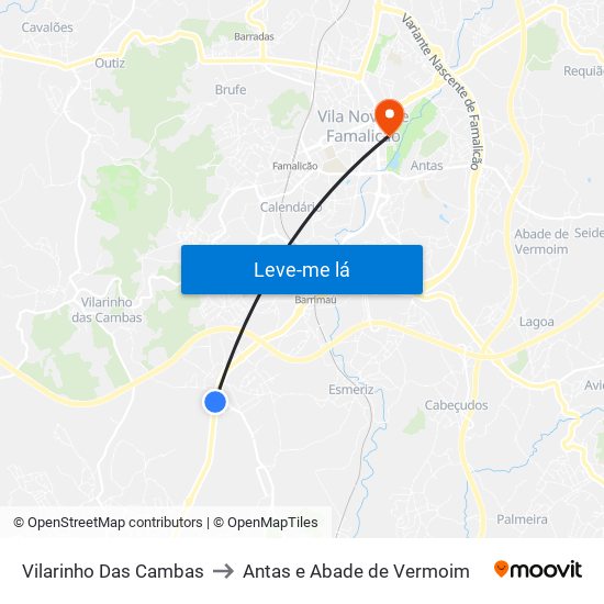 Vilarinho Das Cambas to Antas e Abade de Vermoim map