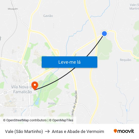 Vale (São Martinho) to Antas e Abade de Vermoim map