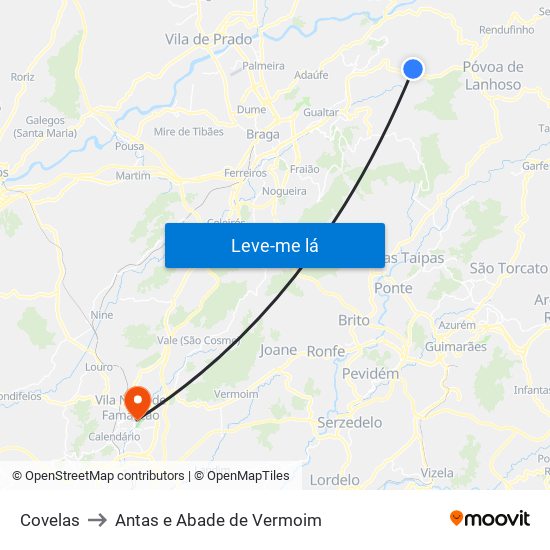 Covelas to Antas e Abade de Vermoim map