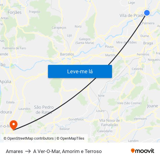Amares to A Ver-O-Mar, Amorim e Terroso map