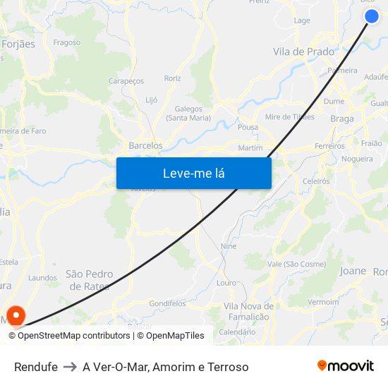 Rendufe to A Ver-O-Mar, Amorim e Terroso map