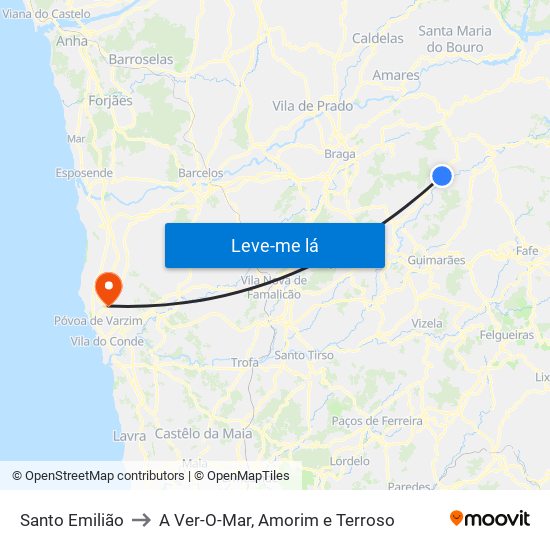 Santo Emilião to A Ver-O-Mar, Amorim e Terroso map
