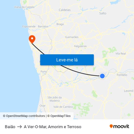 Baião to A Ver-O-Mar, Amorim e Terroso map