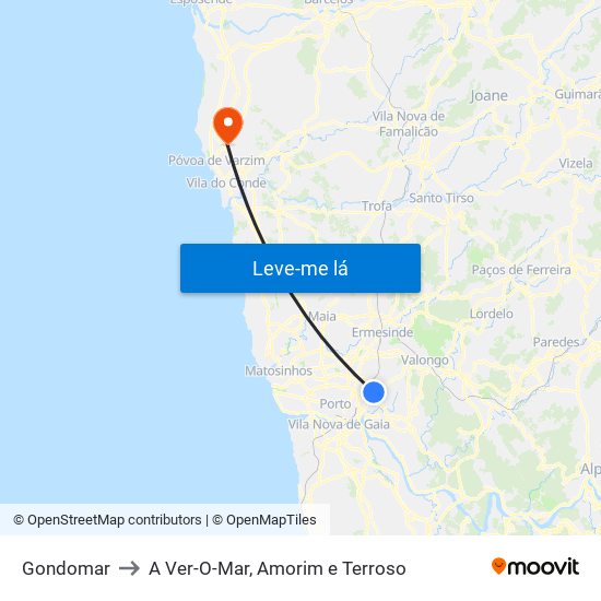 Gondomar to A Ver-O-Mar, Amorim e Terroso map