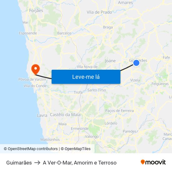 Guimarães to A Ver-O-Mar, Amorim e Terroso map