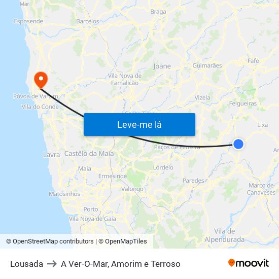 Lousada to A Ver-O-Mar, Amorim e Terroso map