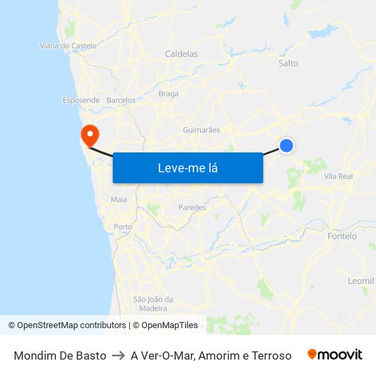 Mondim De Basto to A Ver-O-Mar, Amorim e Terroso map