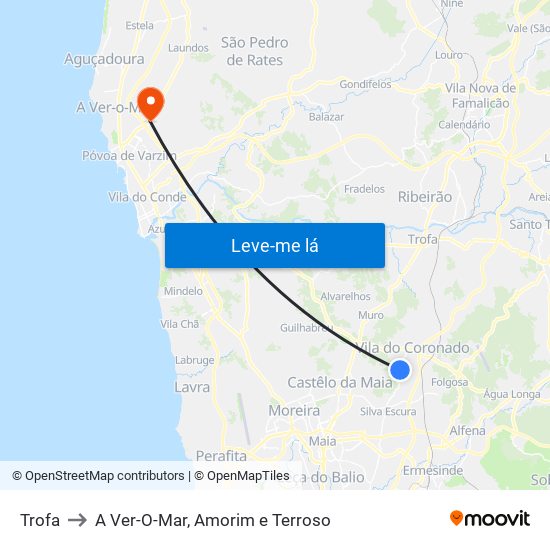 Trofa to A Ver-O-Mar, Amorim e Terroso map