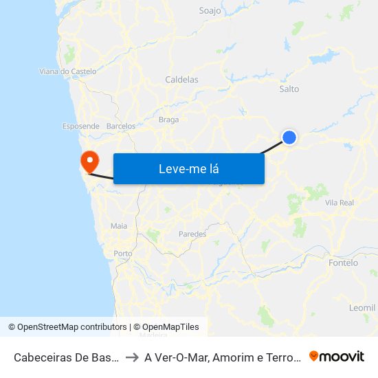 Cabeceiras De Basto to A Ver-O-Mar, Amorim e Terroso map