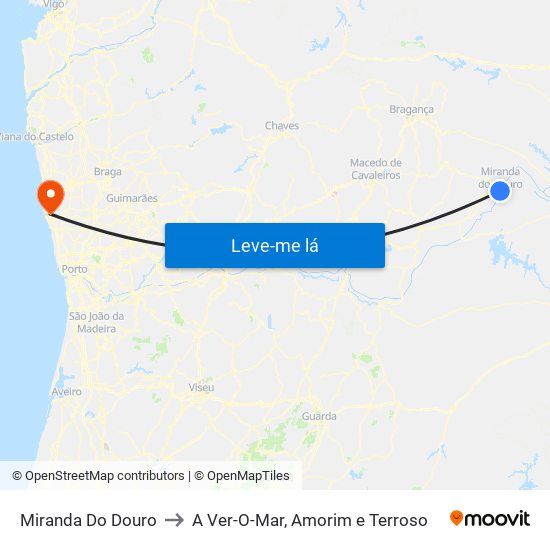 Miranda Do Douro to A Ver-O-Mar, Amorim e Terroso map
