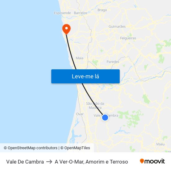 Vale De Cambra to A Ver-O-Mar, Amorim e Terroso map