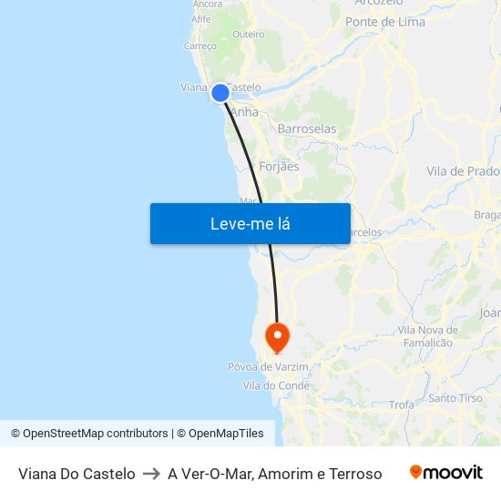 Viana Do Castelo to A Ver-O-Mar, Amorim e Terroso map