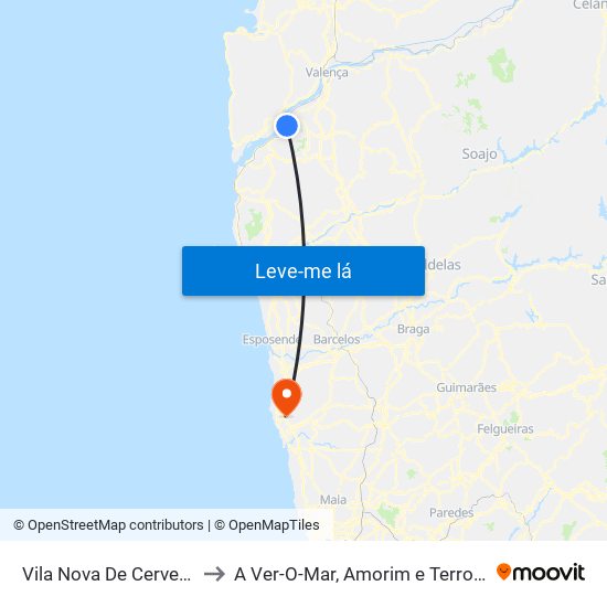 Vila Nova De Cerveira to A Ver-O-Mar, Amorim e Terroso map