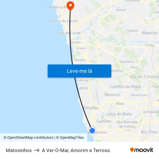 Matosinhos to A Ver-O-Mar, Amorim e Terroso map