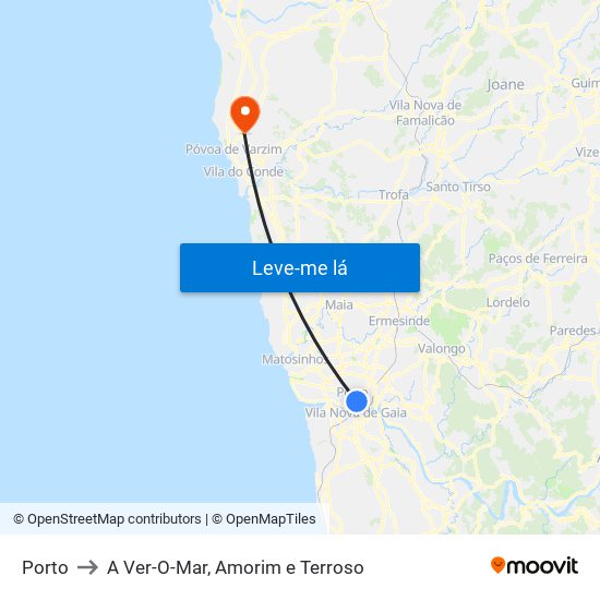 Porto to A Ver-O-Mar, Amorim e Terroso map