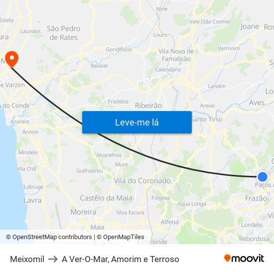 Meixomil to A Ver-O-Mar, Amorim e Terroso map