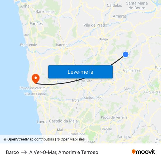 Barco to A Ver-O-Mar, Amorim e Terroso map