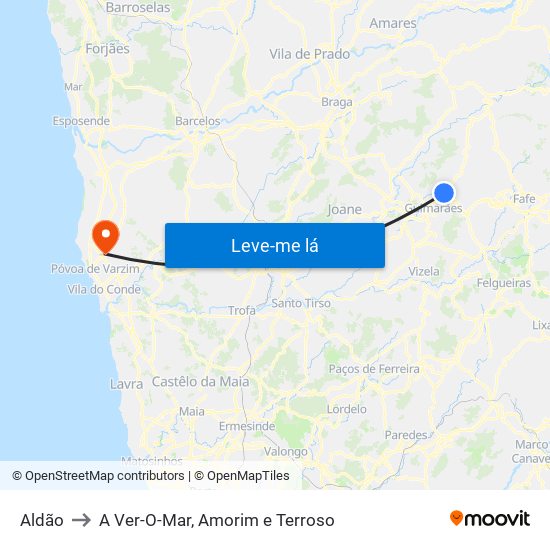 Aldão to A Ver-O-Mar, Amorim e Terroso map