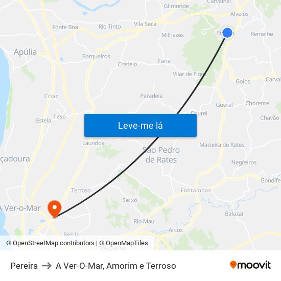 Pereira to A Ver-O-Mar, Amorim e Terroso map