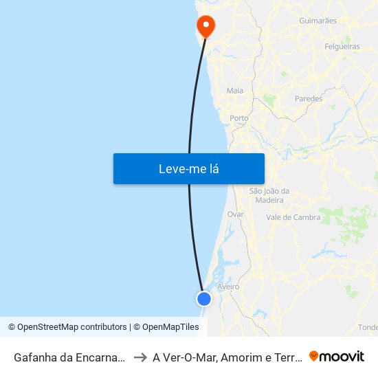 Gafanha da Encarnação to A Ver-O-Mar, Amorim e Terroso map