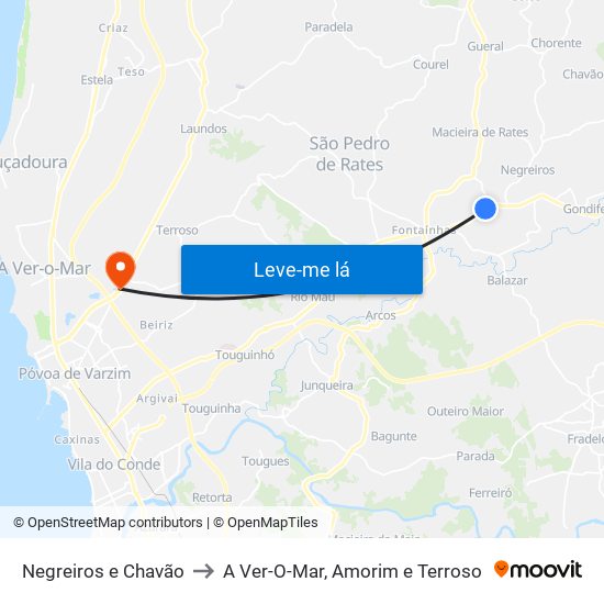 Negreiros e Chavão to A Ver-O-Mar, Amorim e Terroso map