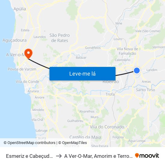 Esmeriz e Cabeçudos to A Ver-O-Mar, Amorim e Terroso map