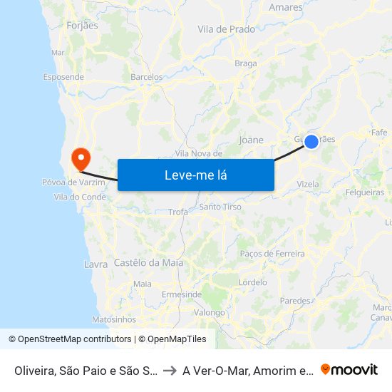 Oliveira, São Paio e São Sebastião to A Ver-O-Mar, Amorim e Terroso map