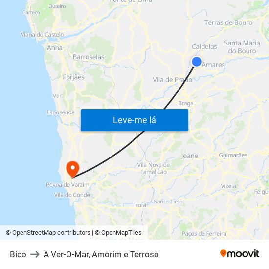 Bico to A Ver-O-Mar, Amorim e Terroso map