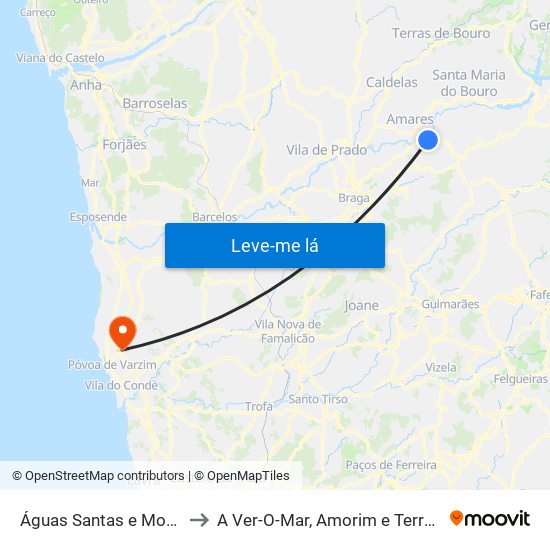 Águas Santas e Moure to A Ver-O-Mar, Amorim e Terroso map